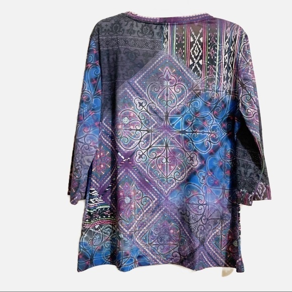 Kiara Stretchy Top Tunic Scarf Multi Color Print Embellished Rhinestones. XXL - Picture 2 of 7